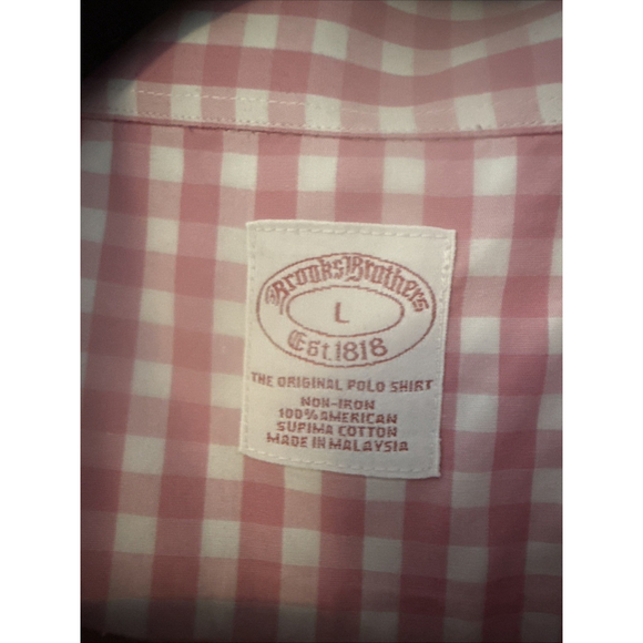 Brooks Brothers 1818 Mens Large Pink White Gingham Check Dress shirt Cotton - Picture 2 of 4